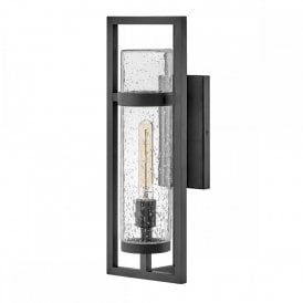 black caged frame with seeded glass shade exterior wall light
