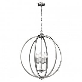 CORINNE orb pendant with rings of polished nickel encrusted with crystal - large