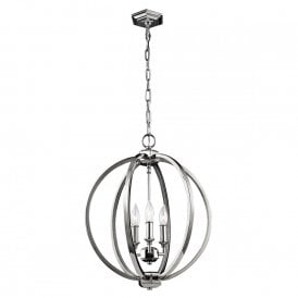 CORINNE orb pendant with rings of polished nickel encrusted with crystal - medium