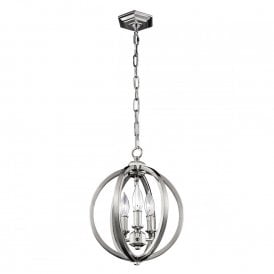 CORINNE orb pendant with rings of polished nickel encrusted with crystal - small