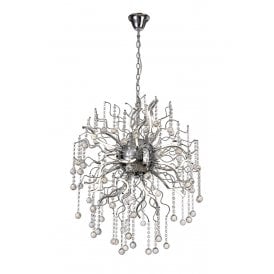 CORKSCREW modern 24 light LED chrome chandelier dressed with crystal