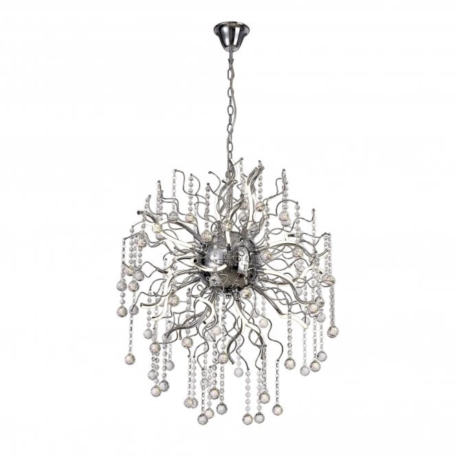CORKSCREW modern 32 light LED chrome chandelier dressed with crystal