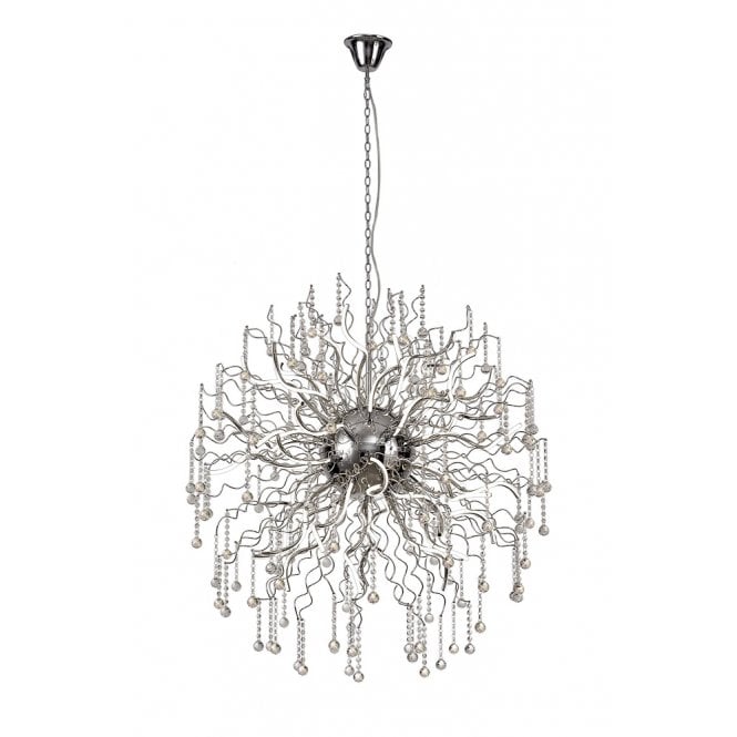 CORKSCREW modern 44 light LED chrome chandelier dressed with crystal