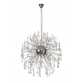 CORKSCREW modern 44 light LED chrome chandelier dressed with crystal