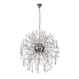 CORKSCREW modern 44 light LED chrome chandelier dressed with crystal