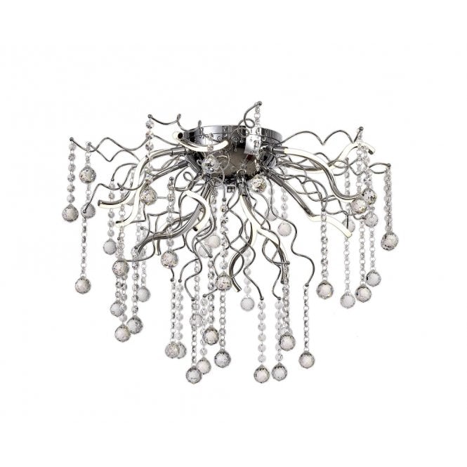 CORKSCREW modern LED flush fit chrome chandelier dressed with crystal