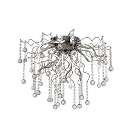 CORKSCREW modern LED flush fit chrome chandelier dressed with crystal