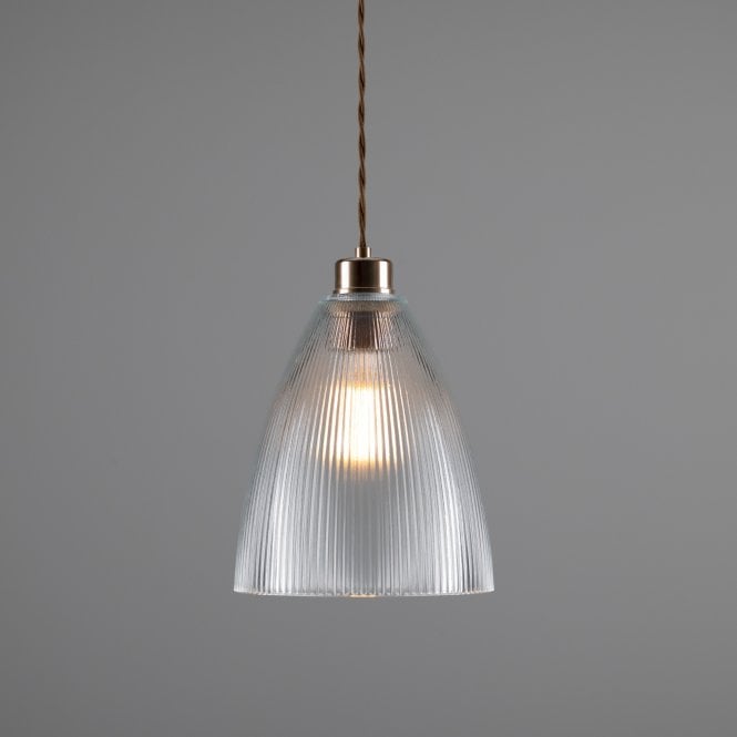 CORVERA ribbed glass ceiling pendant light - antique brass fitting