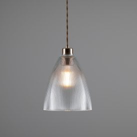 CORVERA ribbed glass ceiling pendant light - antique brass fitting