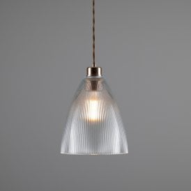 CORVERA ribbed glass ceiling pendant light - antique brass fitting