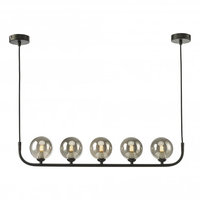 CRADLE 5 Light Bar Pendant Matt Black With Smoked Glass