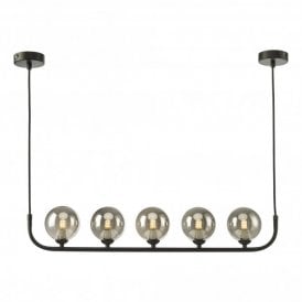 CRADLE 5 Light Bar Pendant Matt Black With Smoked Glass
