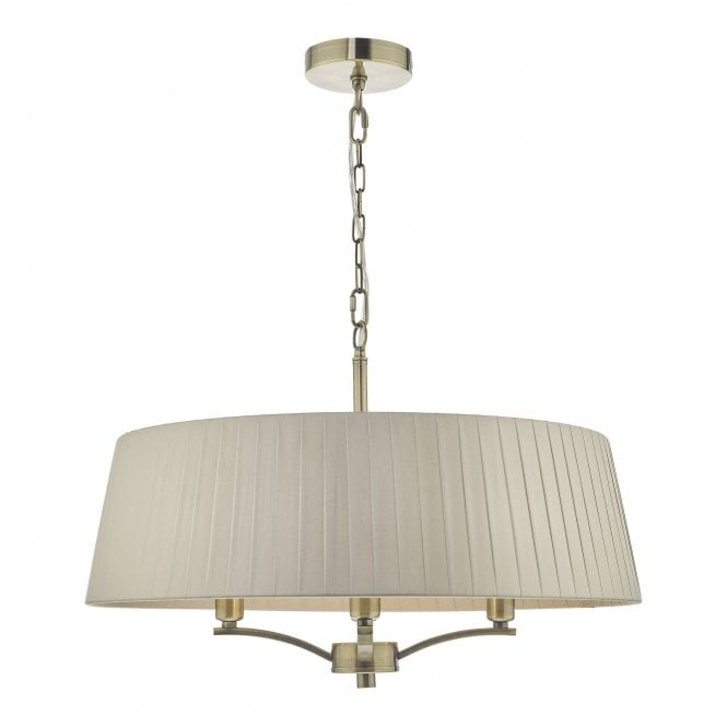 CRISTIN antique brass 4 bulb ceiling pendant with taupe shade