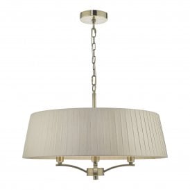 CRISTIN antique brass 4 bulb ceiling pendant with taupe shade