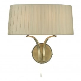 CRISTIN antique brass wall light with wrap around taupe shade