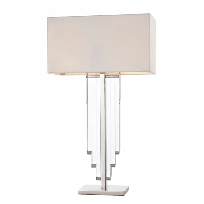 CRYSTAL CASCADE Deco style table lamp with cream faux silk shade