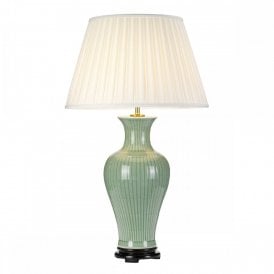 DALIAN Oriental jade green vase table lamp with pleated ivory shade