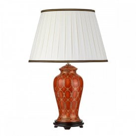 DATAI terracotta ceramic temple jar table lamp with gold detailing and ivory shade