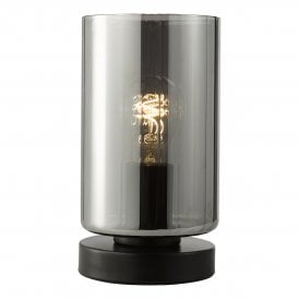 Table lamp in satin black and smoked glass