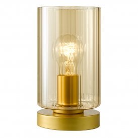Table lamp in satin gold and amber glass