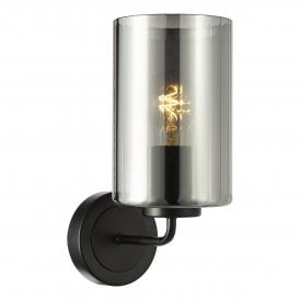 Wall light in satin black with smoked glass
