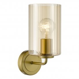Wall light in satin gold and amber glass