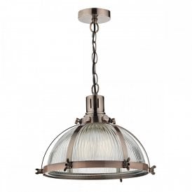 DEBUT ribbed glass ceiling pendant light with antique copper detailing