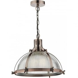 DEBUT ribbed glass ceiling pendant light with antique copper detailing
