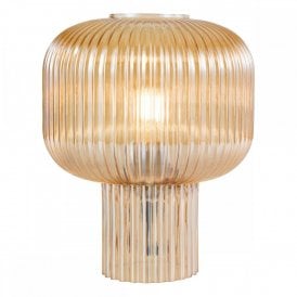 amber ribbed glass table lamp
