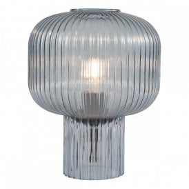 blue ribbed glass table lamp