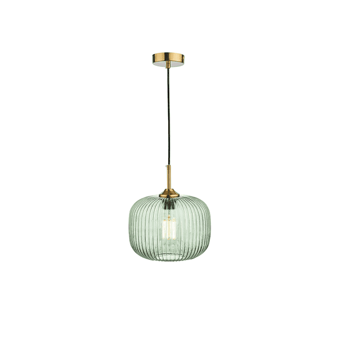 Demarius Bronze Pendant with Green Ribbed Glass