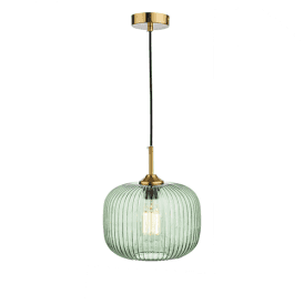 Demarius Bronze Pendant with Green Ribbed Glass