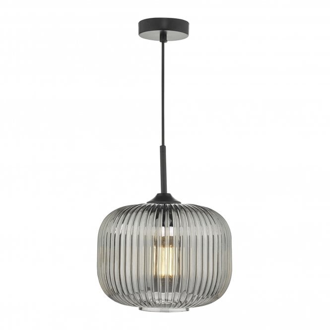 Demarius Matt Black Pendant with Smoked Ribbed Glass