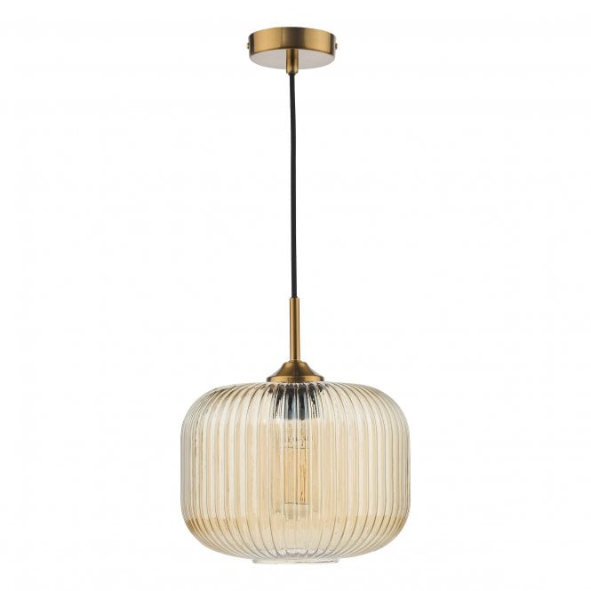 Demarius Pendant in Natural Brass and Amber Glass