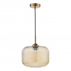 natural brass pendant with amber glass shade