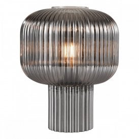 smoked ribbed glass table lamp