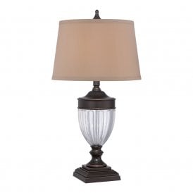 DENNISON glass and bronze urn shaped table lamp with shade