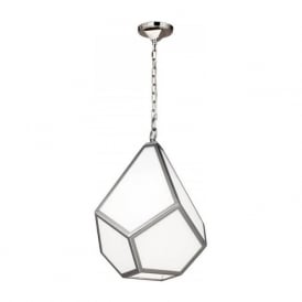 Long Drop Modern Ceiling Pendant Light, Opal White with Nickel