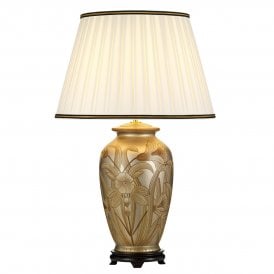 DIAN silver ceramic ginger jar table lamp with hand painted flowers and leaves