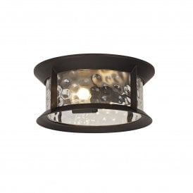 DIMPLE outdoor flush fitting bronze porch ceiling light with dimpled glass