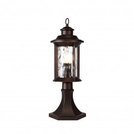 DIMPLE outdoor pedestal or gate post lantern in bronze with dimpled glass