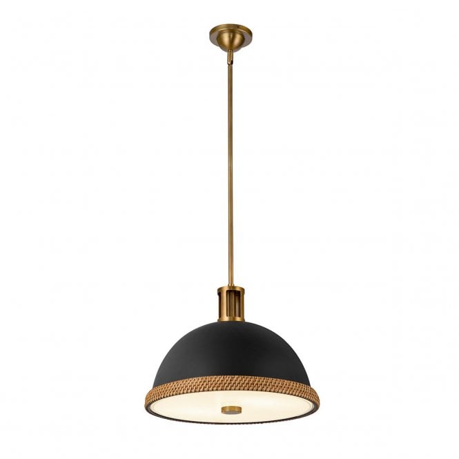 Doral Black Pendant with Vintage Brass and Rattan Accents