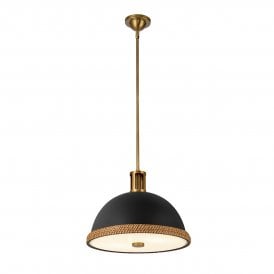 black and bronze ceiling pendant light with rattan trim