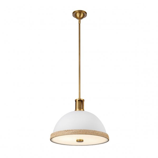 Doral White Pendant with Vintage Brass and Rattan Accents