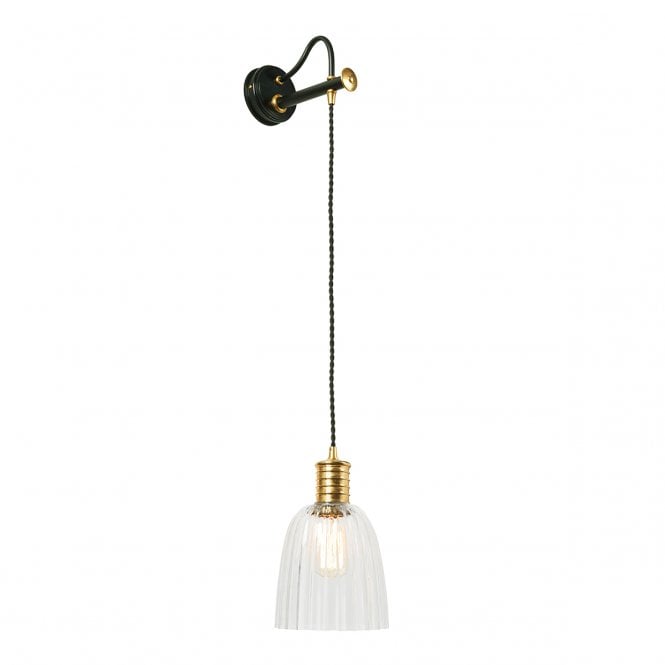 DOUILLE black with polished brass hanging wall light with glass shade