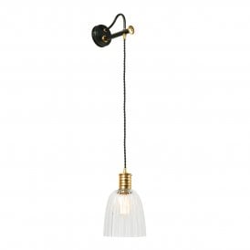 Bare Bulb Hanging Wall Light - Black With Polished Brass
