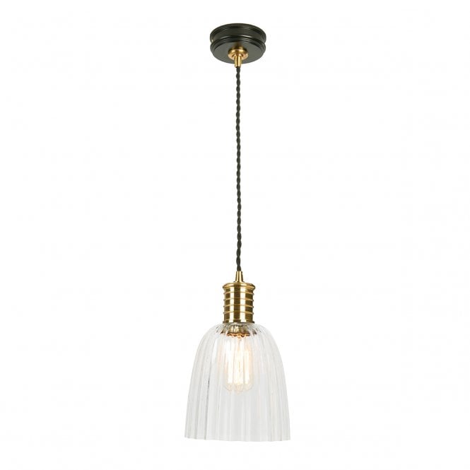 DOUILLE black with polished brass pendant with glass shade