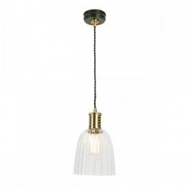 DOUILLE black with polished brass pendant with glass shade