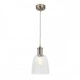 DOUILLE polished nickel pendant with glass shade