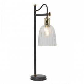 DOUILLE vintage industrial style bare bulb table lamp - black with brass highlights